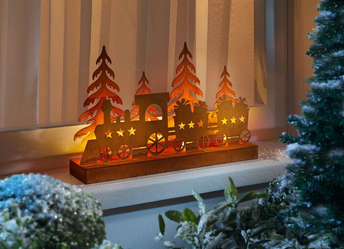 LED-silhouet metalen kersttrein 