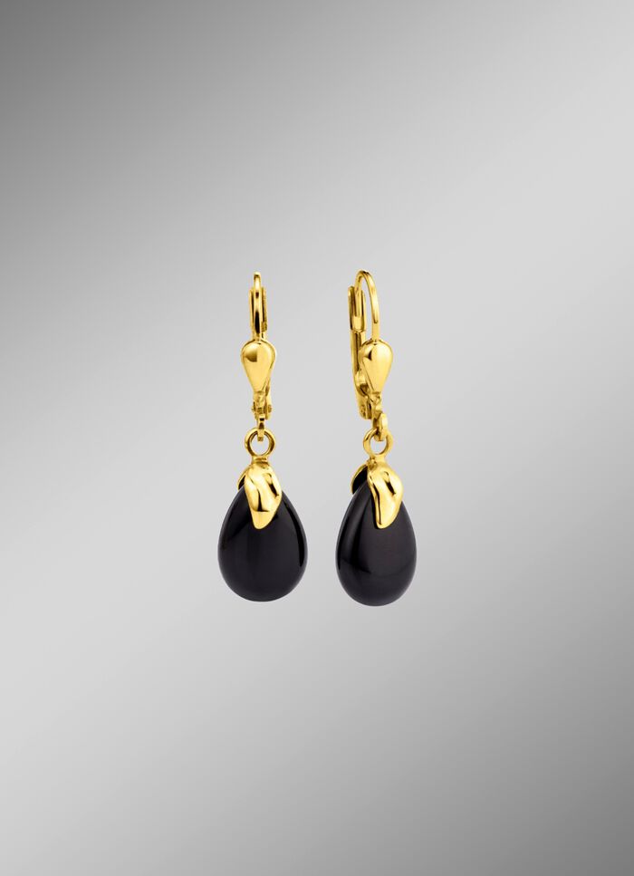 Oorbellen gemaakt van goud 375/- fijn met onyx, bewaard gebleven. 