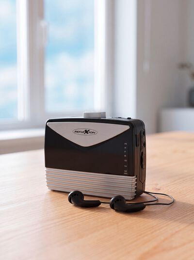 Draagbare cassettespeler met FM-radio. 