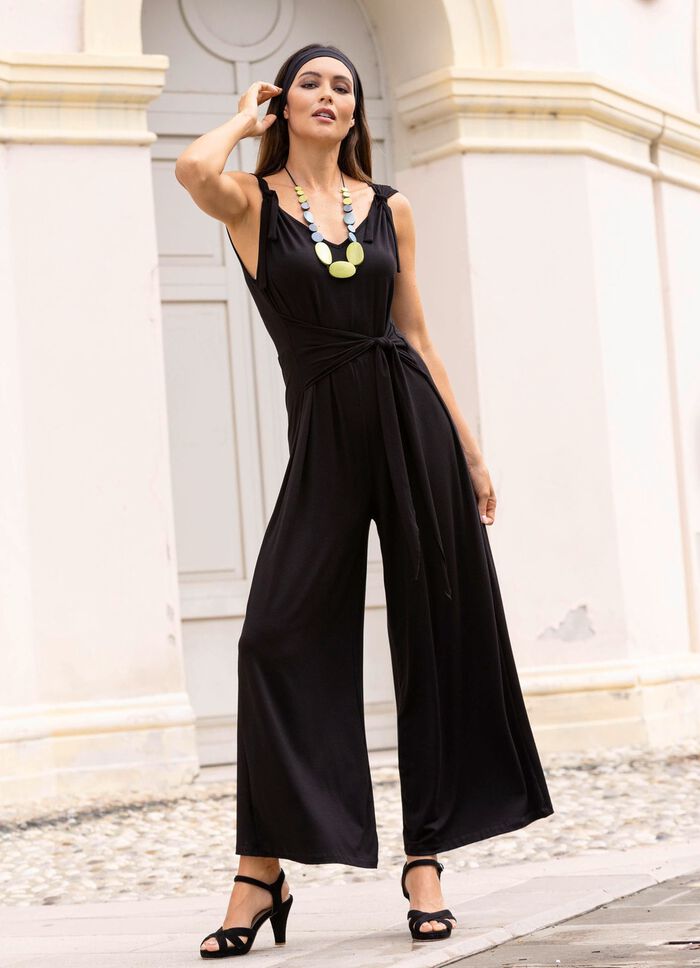 Jumpsuit met aangehechte tailleband in 3 kleuren ZWART