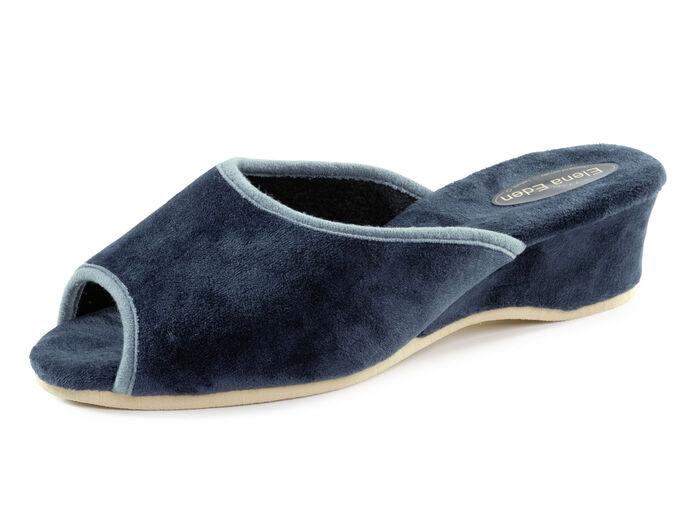 ELENA EDEN fluwelen muiltjes met contrasterende rand BLAUW