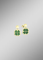 Klaverblad oorbellen met echte malachiet 