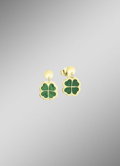 Klaverblad oorbellen met echte malachiet 