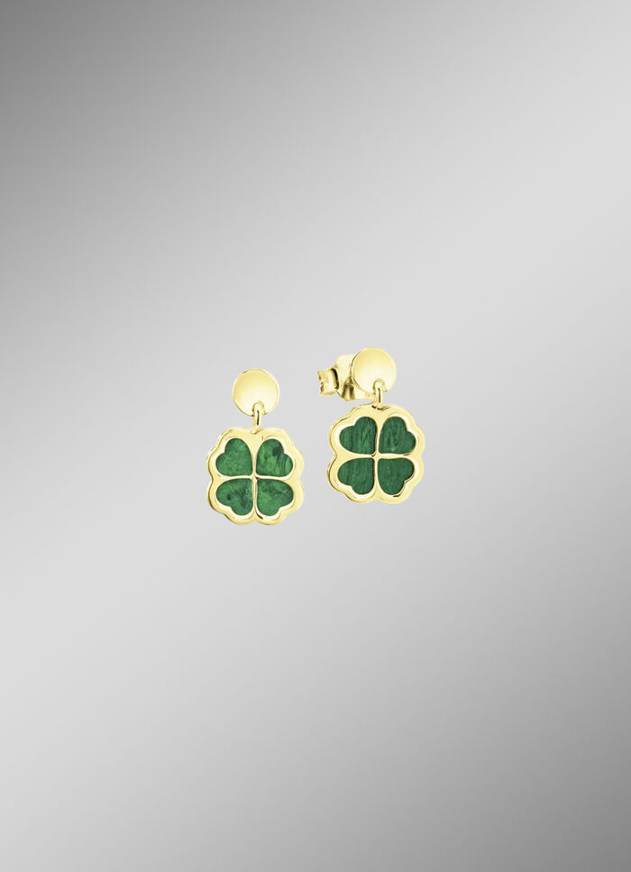 Klaverblad oorbellen met echte malachiet 