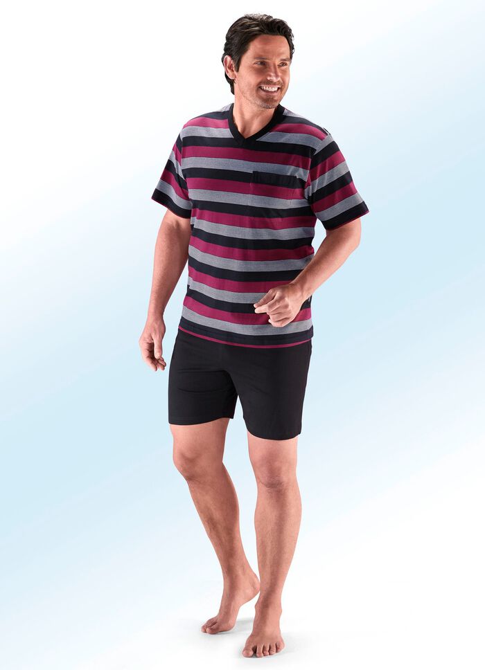 Set van twee shortys met V-hals, borstzak en garengeverfd gestreept ontwerp 