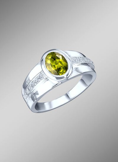 Damesring met echte peridoot en synthetische zirkonia 