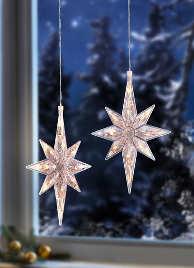 Verlichte kristallen ster, set van 2 