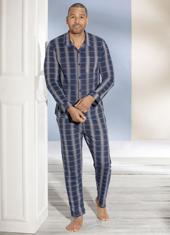 Pyjama met knoopsluiting en ruitmotief 