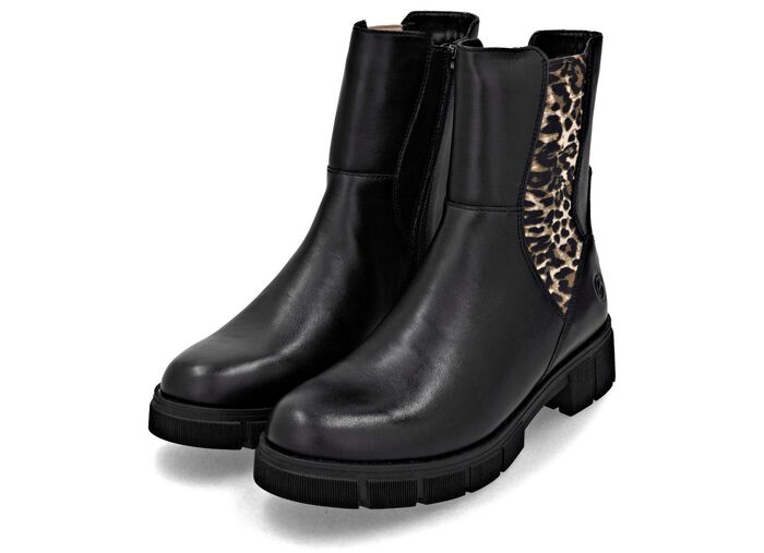 Remonte, modieuze dames enkellaarsjes, winterschoenen, breedte G, met rits ZWARTBRUIN