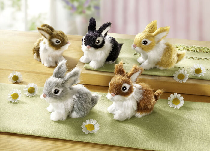 Pluche konijntjes in natuurgetrouwe kleuren, set van 5 