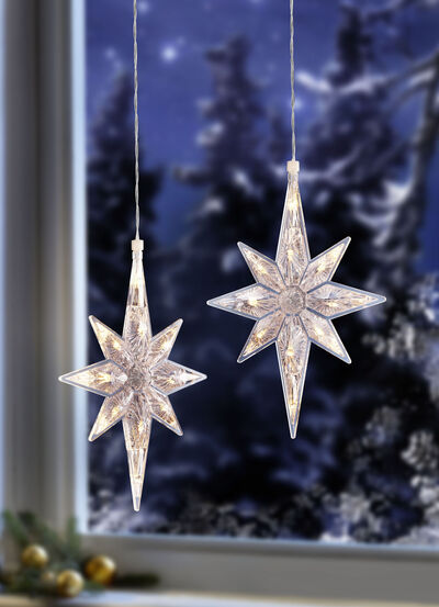 Verlichte kristallen ster, set van 2 