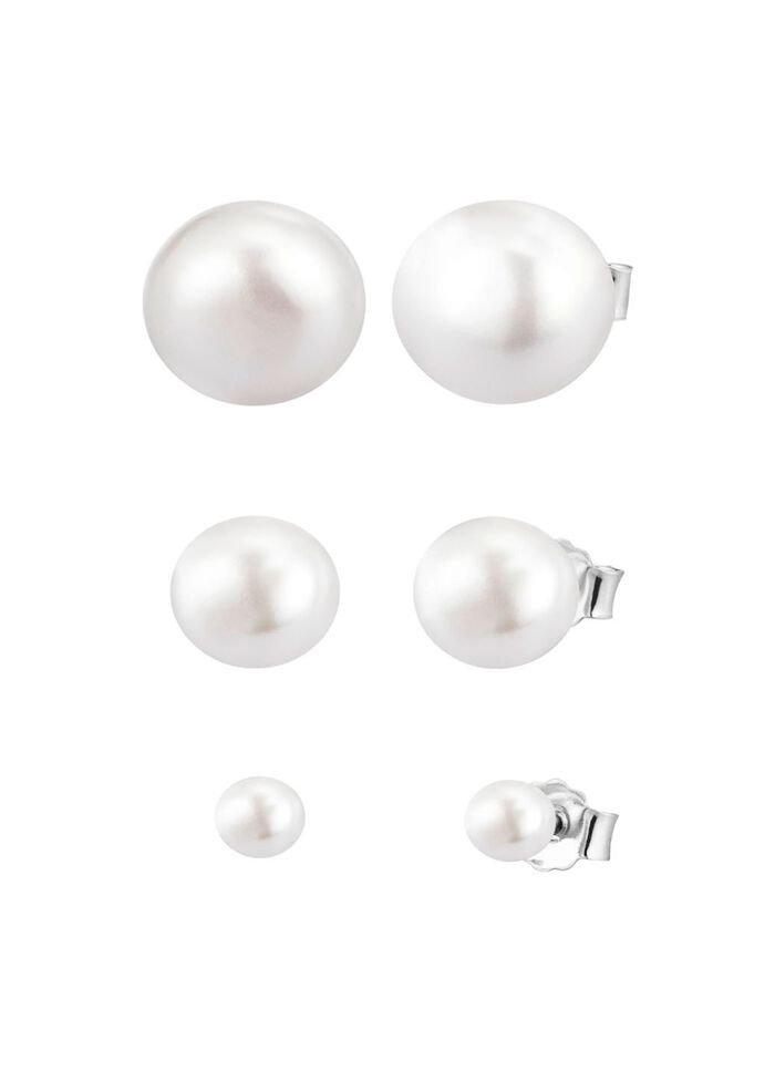Chique zilveren oorknopjes met zoetwaterkweekparels, 3 paar 