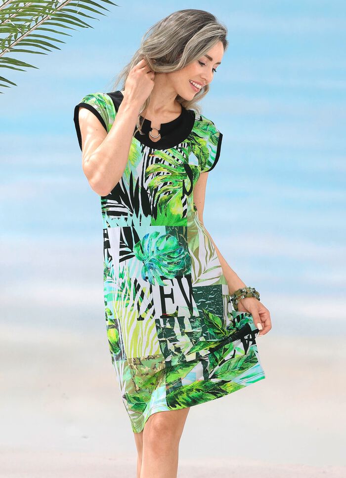 Jurk met inkjetprint en kapmouwen 