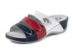 Mubb muiltjes van nappaleer met metalen decoratie BLAUW-ROOD-WIT
