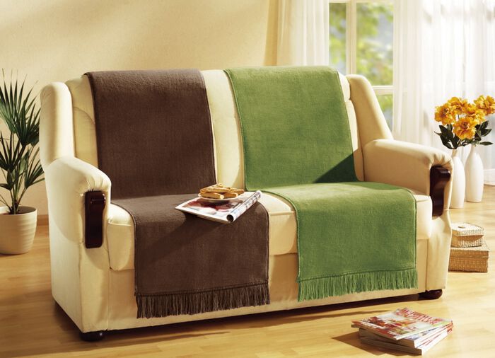 Hoes voor deken en fauteuil met franje GROEN