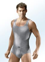 Set van vier slips van fijne ribstof, met gulp, effen bont 2x STEENGRIJS GEMÊLEERD, 2x JEANSBLAUW GEMÊLEERD