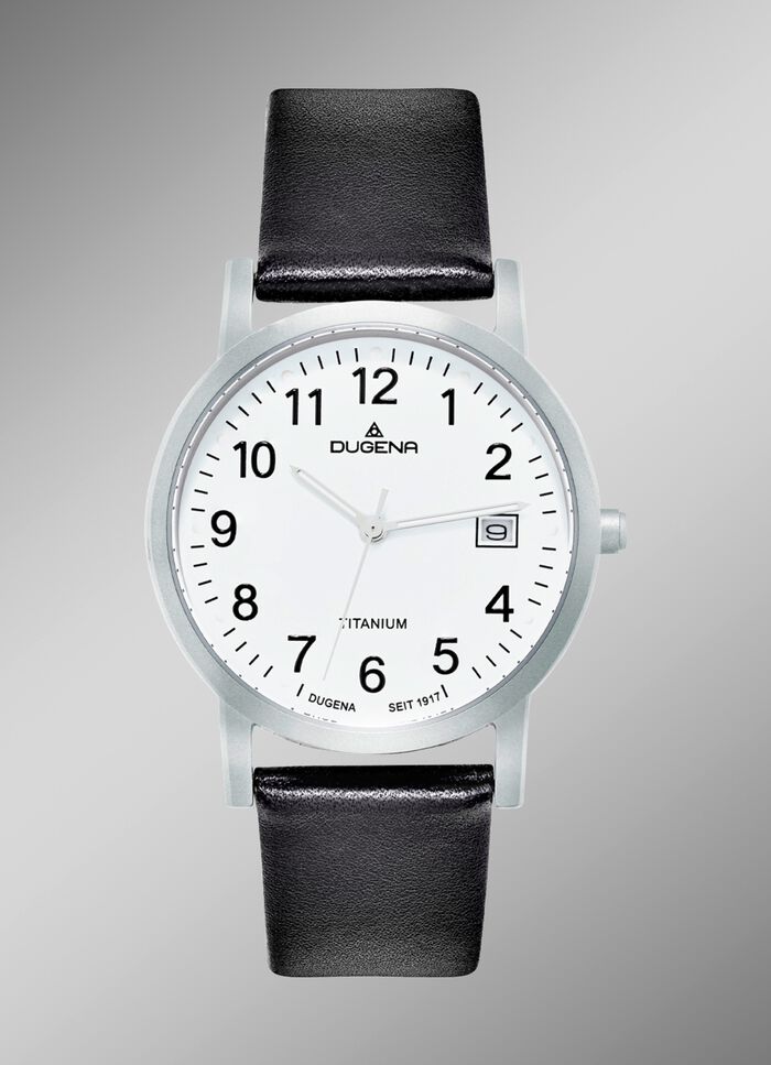 Herenhorloge met titanium kast en leren band 