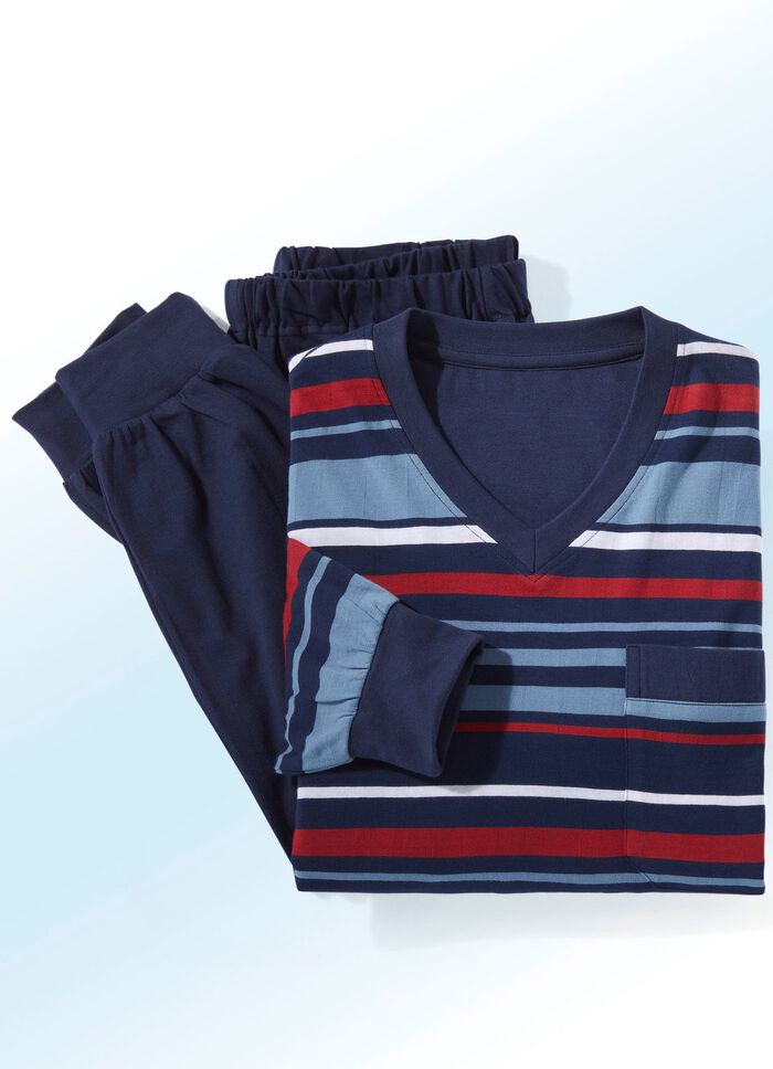 Set van twee pyjama's met V-hals en manchetten 