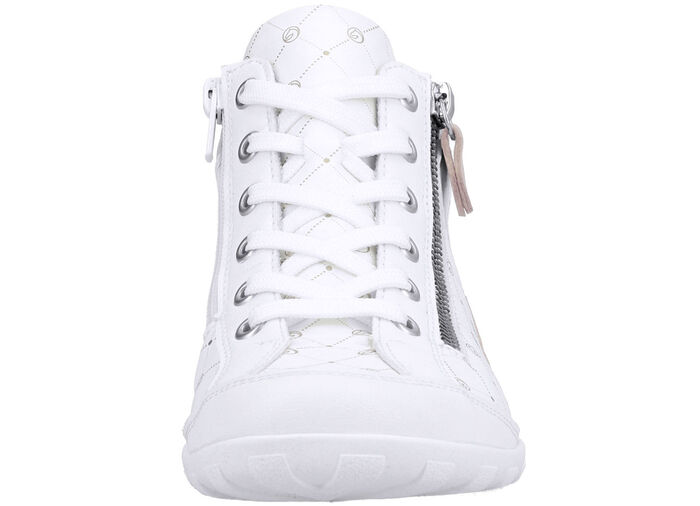 Remonte veterlaarsje van bedrukt en glanzend metallic synthetisch materiaal WIT-POEDERROZE