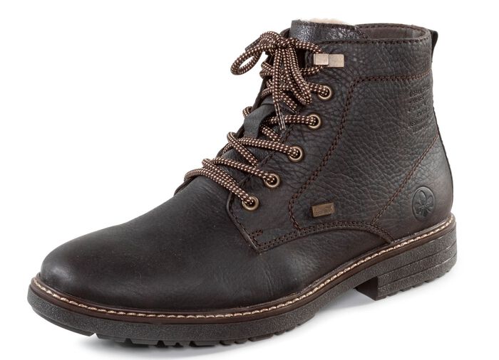 Rieker veterlaars met warme voering van lamsleer en pluche materiaal DONKERBRUIN