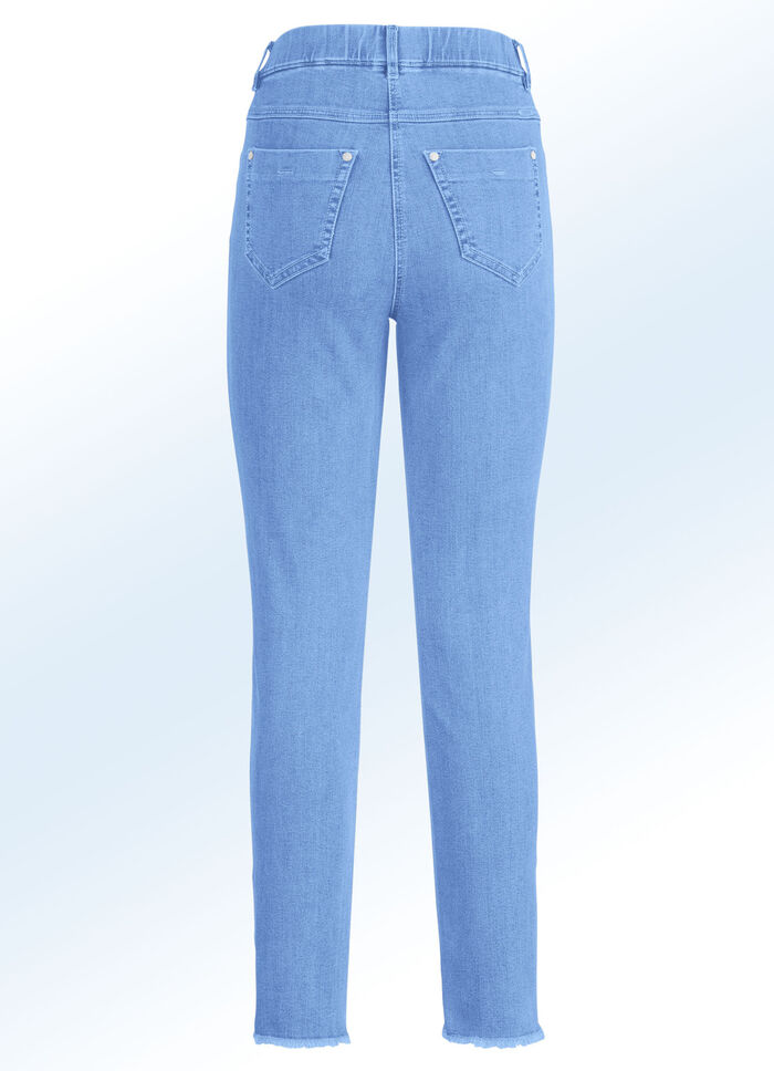 Magic jeans met trendy franjes aan de zoom AZUURBLAUW