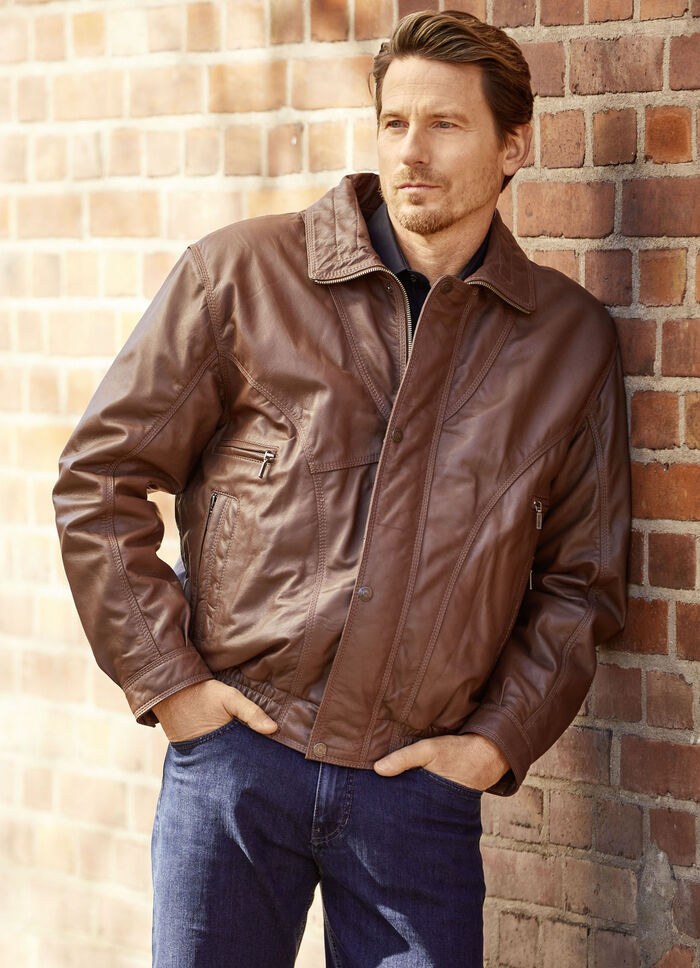 Leren blouson in 3 kleuren COGNAC