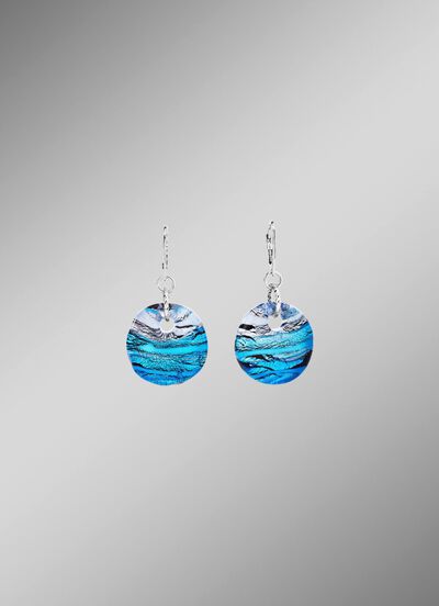 Murano glazen oorbellen in turquoise en zilvertinten 