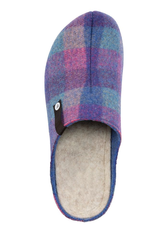 Laurina pantoffels gemaakt van geruit textielmateriaal BLAUW-PAARS