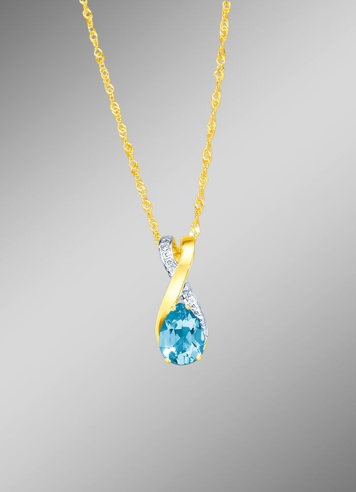Kettinghanger met briljanten en echte blauwe topaas 
