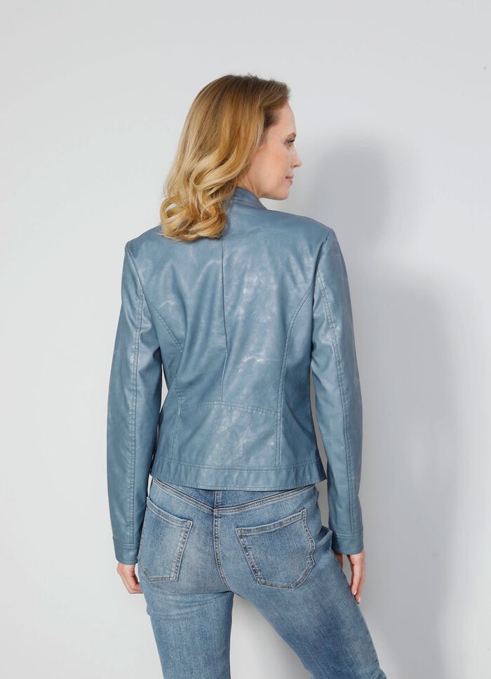 Imitatieleren blazer met ton-sur-ton bloemenborduurwerk 