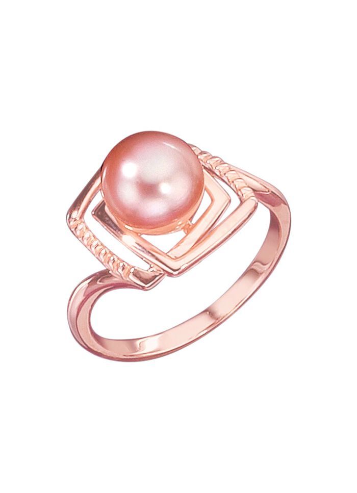 Ros&eacute;vergulde damesring met zoetwatercultiv&eacute;parel 