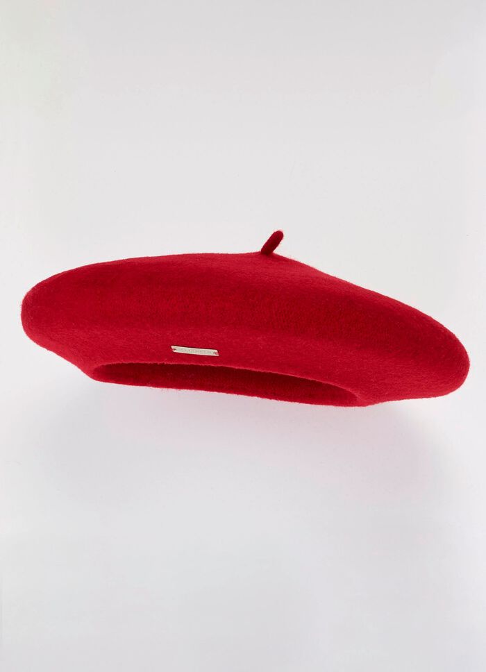 Seeberger, damesbaret, gemaakt van scheerwol VUURROOD