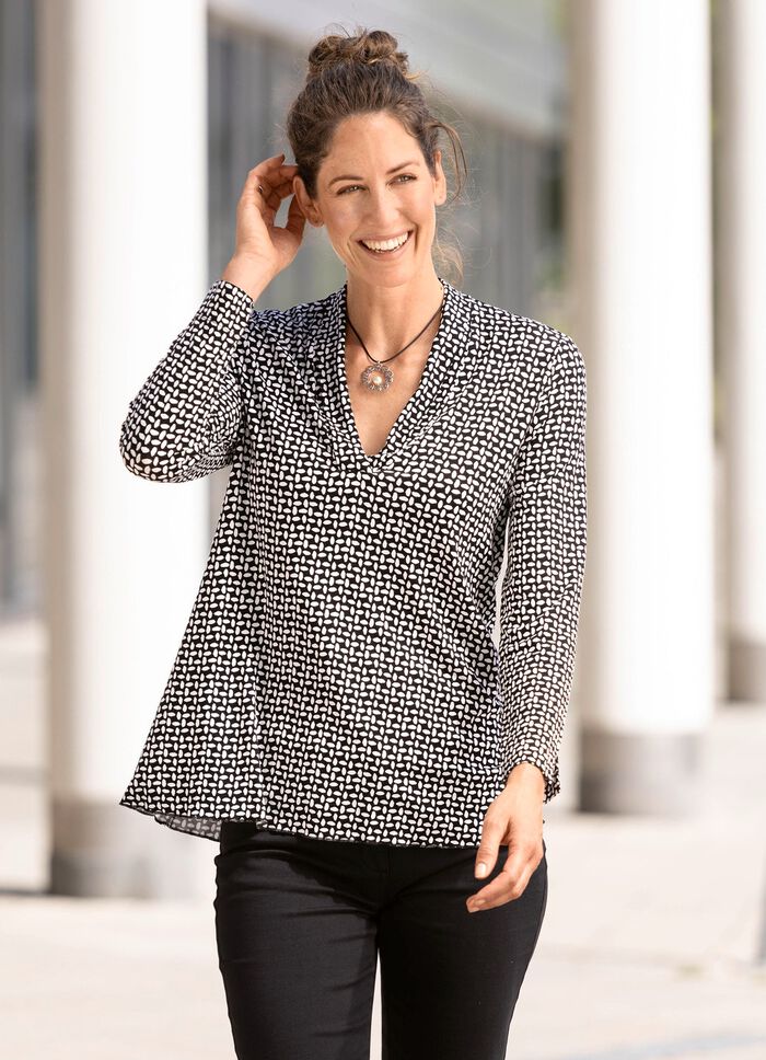 Shirt in licht uitlopende vorm in 2 kleuren ZWART-ECRU