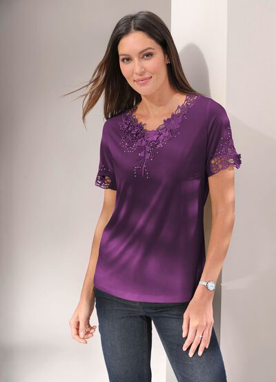 Shirt met bloemenkant in 5 kleuren 