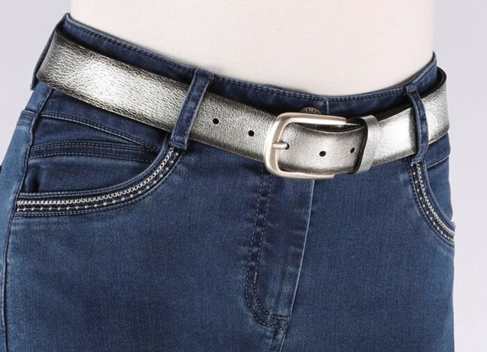 Trendy dames leren riem, 3 cm breed ANTIEK ZILVER