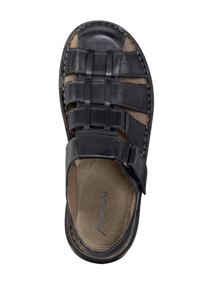 Sandaal van ingevet, gearceerd rundleer ZWART