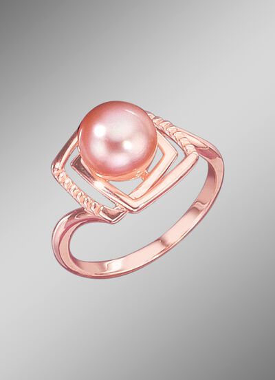 Ros&eacute;vergulde damesring met zoetwatercultiv&eacute;parel 