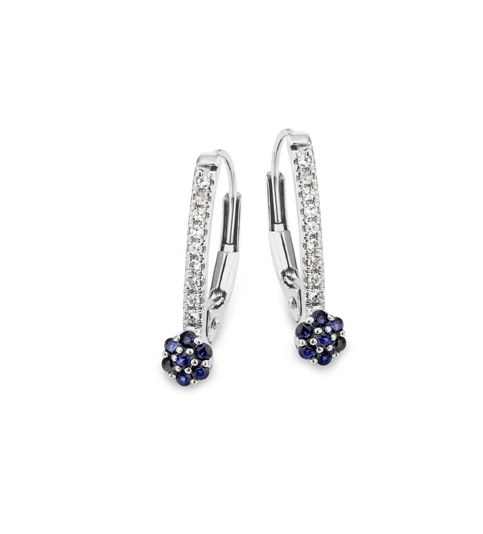 Elegante oorbellen met 18 diamanten en echte saffier 