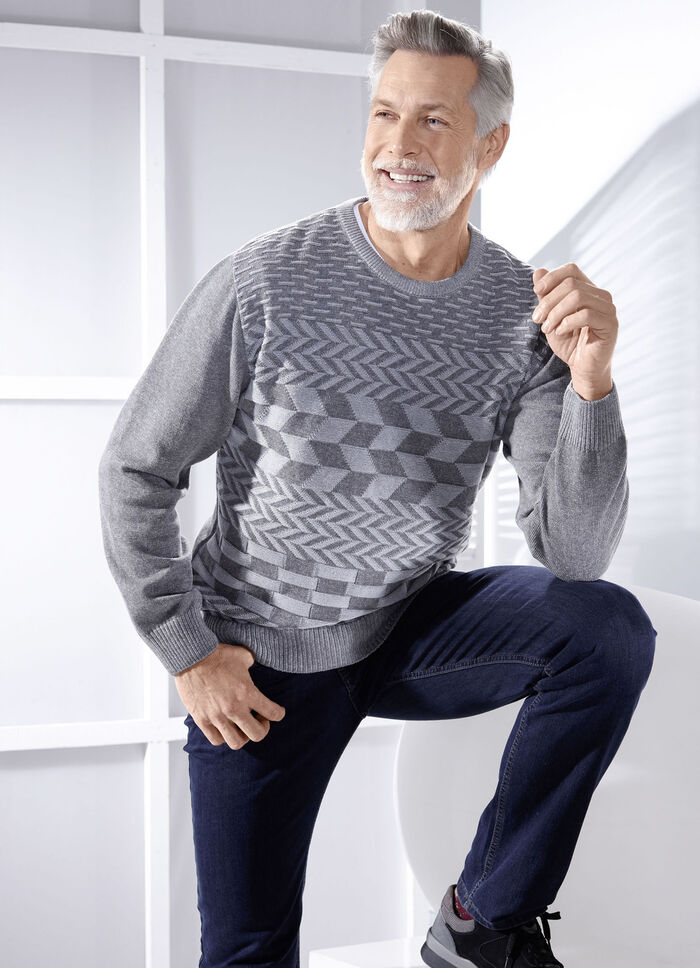 Aantrekkelijke trui met ronde hals in 3 kleuren GRIJS GEM&Ecirc;LEERD