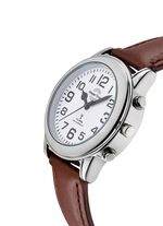 Radiogestuurd herenhorloge met leren band en spreektijdaanduiding 