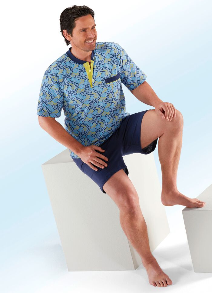 Shorty met all-over design, knoopsluiting en borstzak 