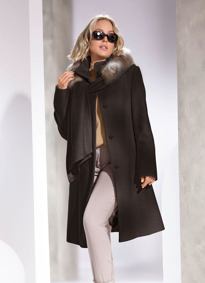 Korte jas met afneembare sjaal CHOCOLADEBRUIN