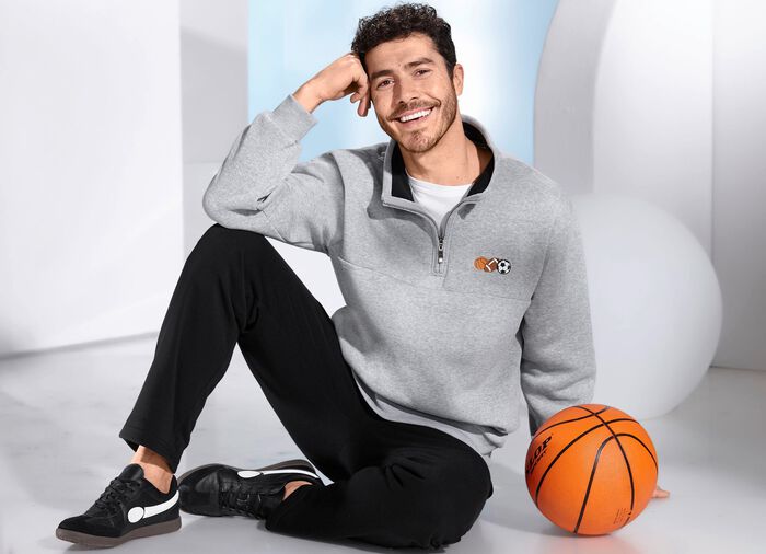 Vrijetijdsset met korte rits GRIJS GEM&Ecirc;LEERD-ZWART