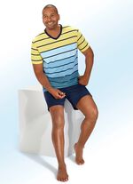 Shortama van AMMANN met V-hals en in het garen geverfd streepmotief 