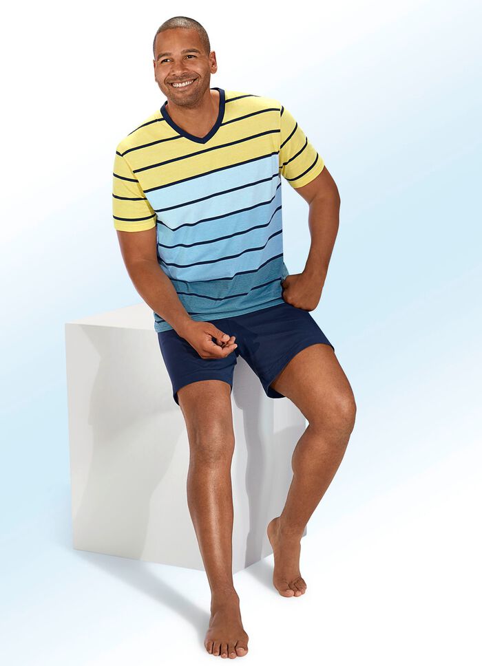 Shortama van AMMANN met V-hals en in het garen geverfd streepmotief 