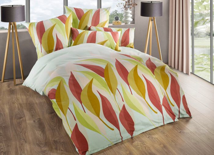Beddengoedset met bladerdessin 