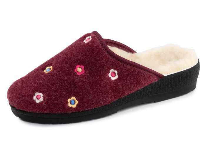 Gevoerde damespantoffels, met nieuwe wol BORDEAUX