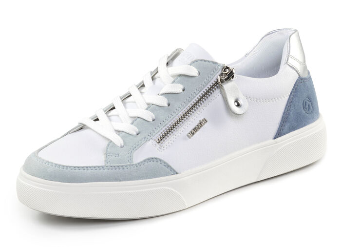 Remonte sneakers gemaakt van nappa- en suèdeleer met metallic afwerking BLAUW-WIT-ZILVER