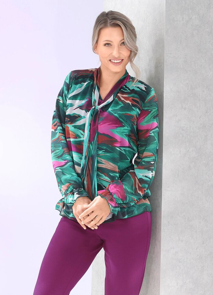 Blouse met V-split en stropdas 