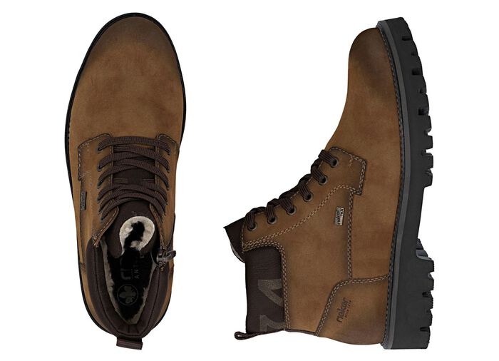Rieker, gevoerde herenlaarzen, winterschoenen, breedte H, met rits COGNAC